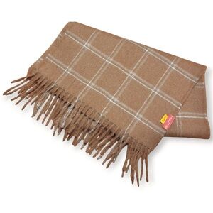 Kuna 100% Baby Alpaca Plaid Fringed Scarf In Camel